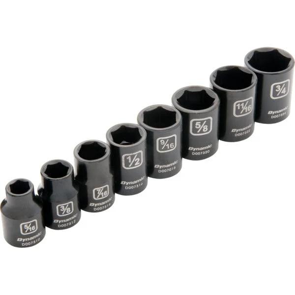 3/8" Drive 8pc 6-Point SAE Standard Impact Socket Set, 5/16" - 3/4"